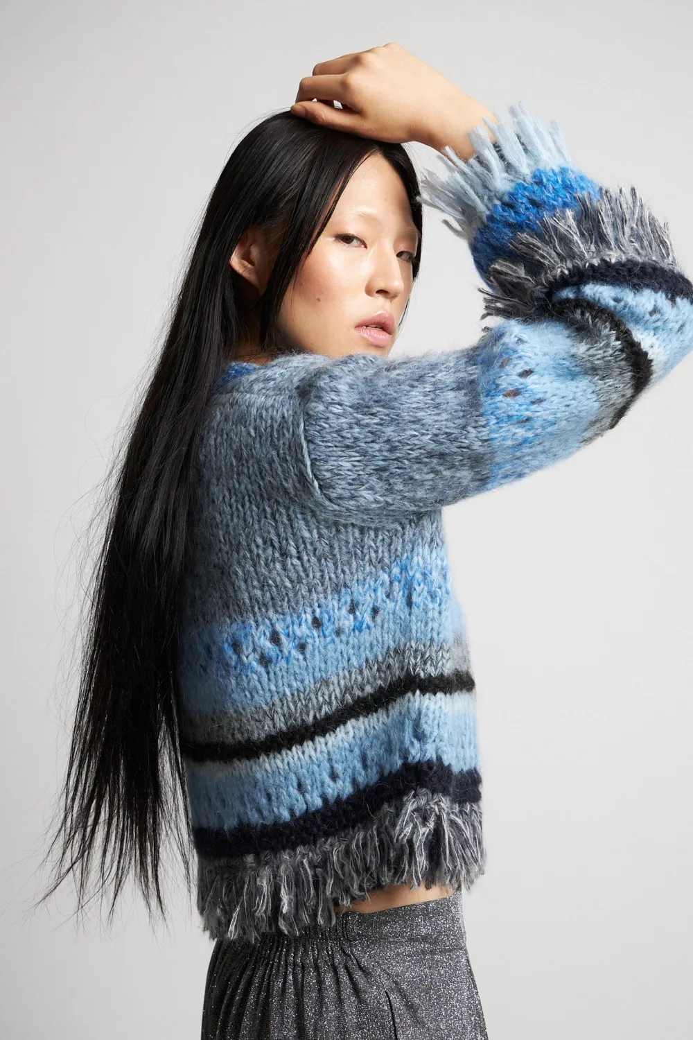 DAWNXDARE GLORIA cardigan 642 Indigo stribet frynser
