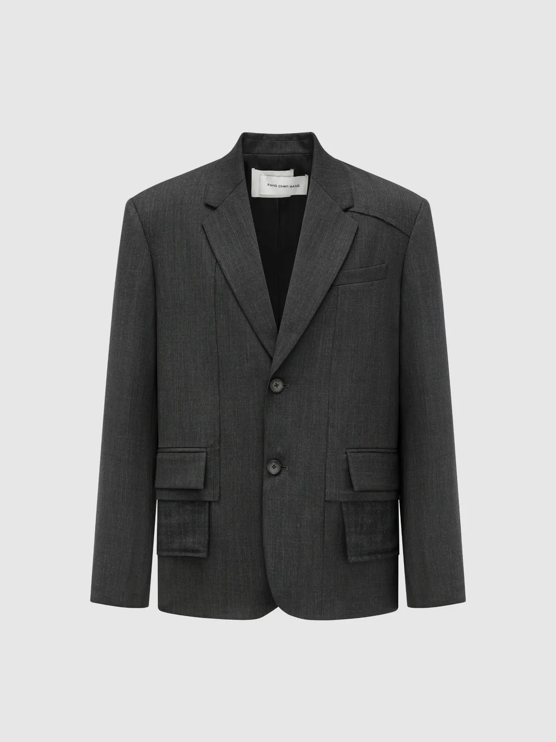 Feng Chen Wang Exposed Pocket blazer mørkegrå uld