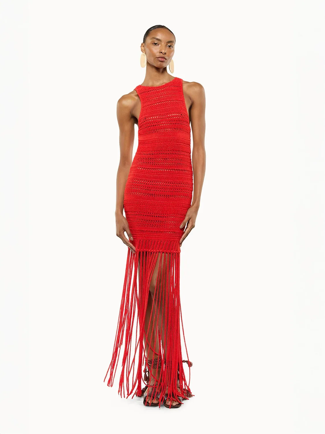Laneus Fringed Dress kjole rød med frynser