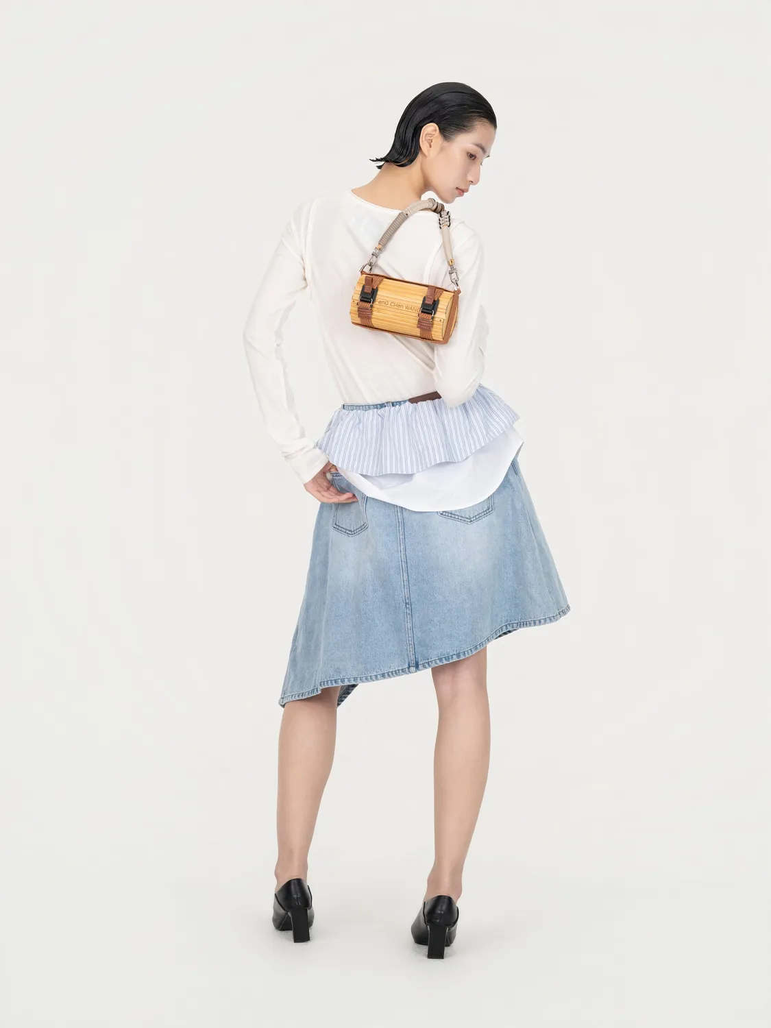 Feng Chen Wang 2-in-1 Colorblock Denimnederdel grå vask