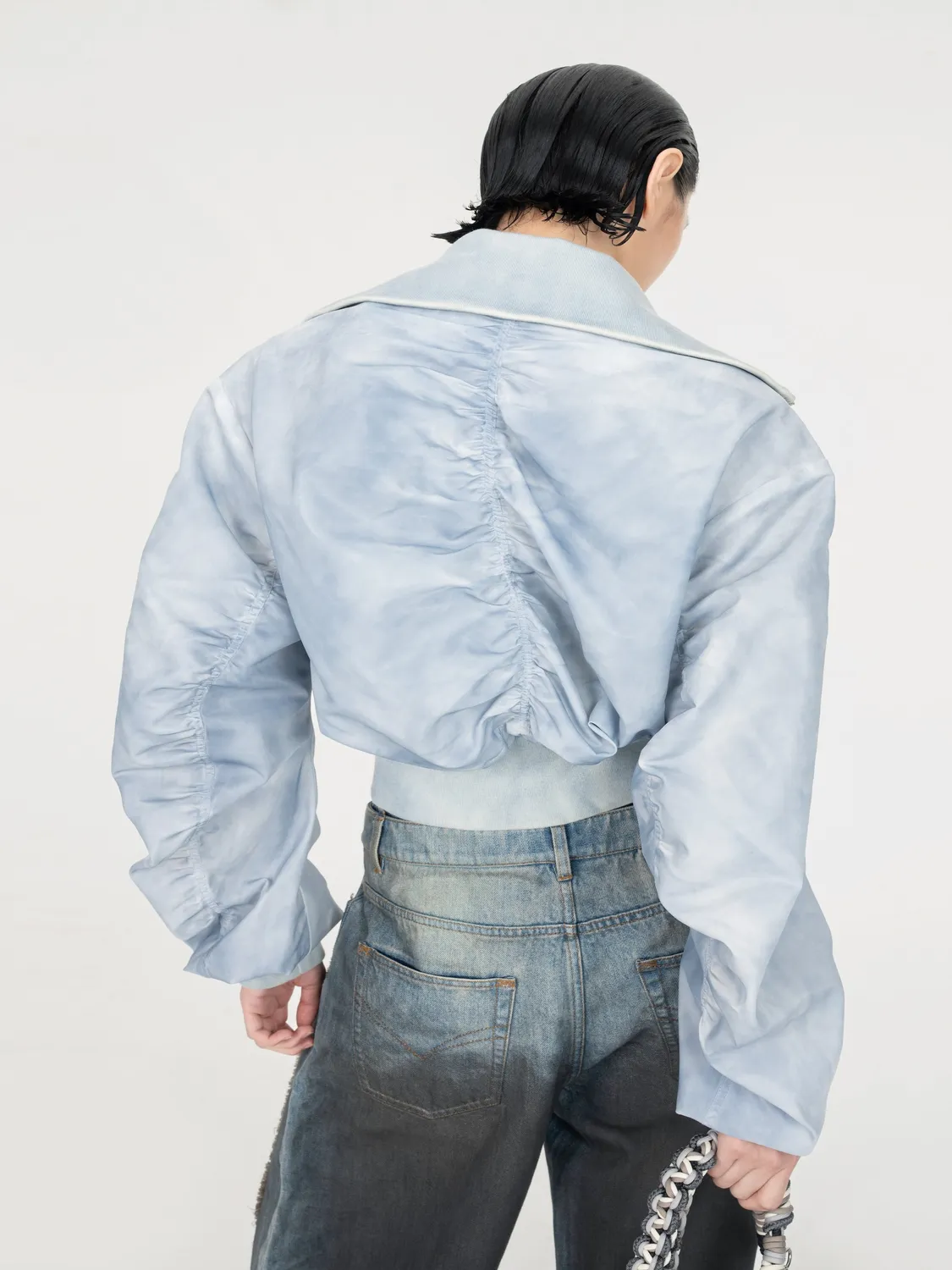Feng Chen Wang Spray Painted jakke lyseblå crop