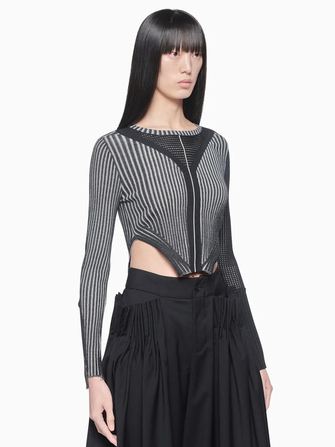 Feng Chen Wang V Shaped Knit top sort stræk-bomuld