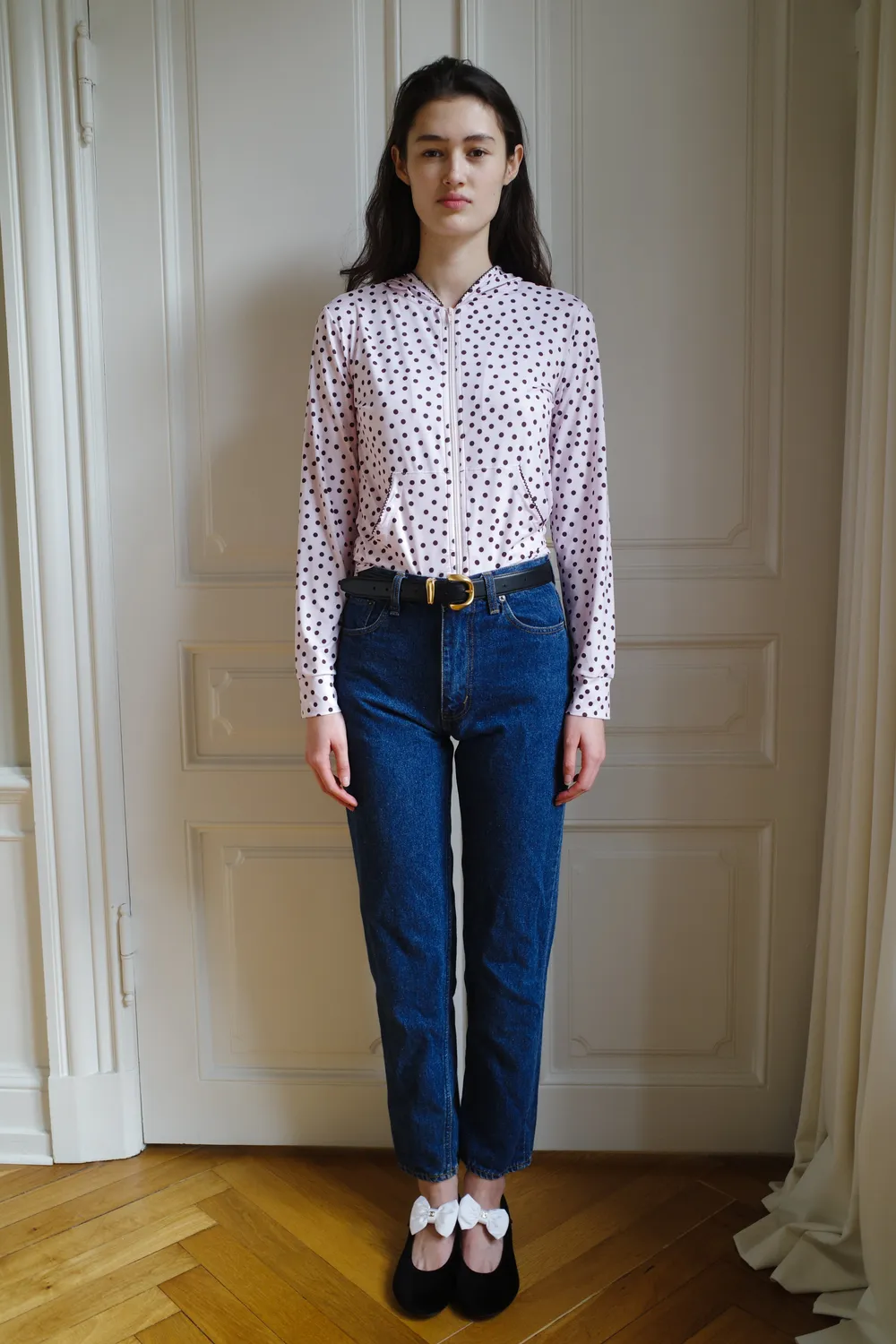 Caro Editions Hoodie jersey pink dots sort kant