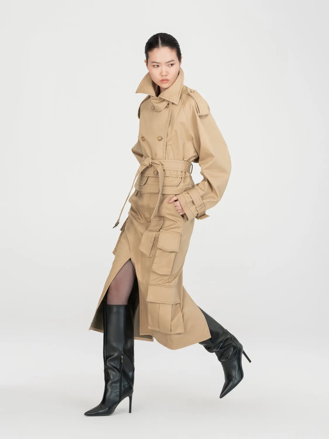 Feng Chen Wang Cropped Trenchcoat jakke khaki kort