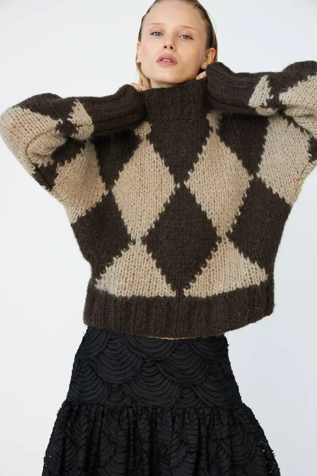 DAWNXDARE Erica Diamond strikpullover 856 mocca tern