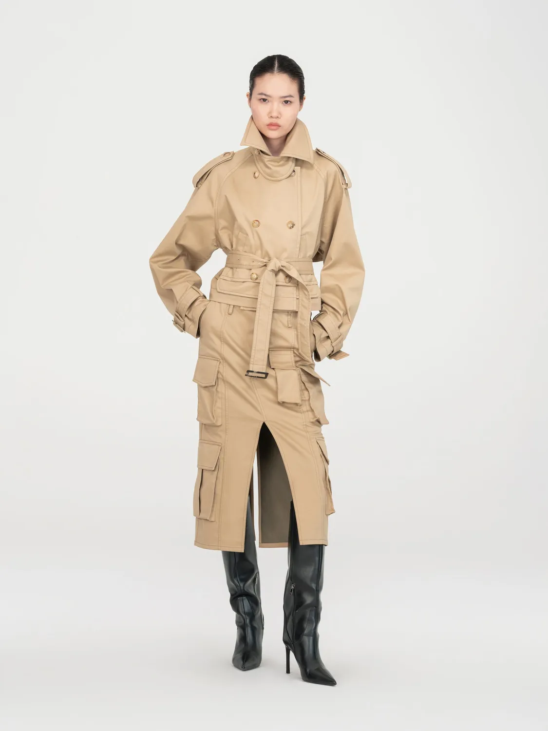 Feng Chen Wang Khaki Cargo nederdel S-M-L lommer