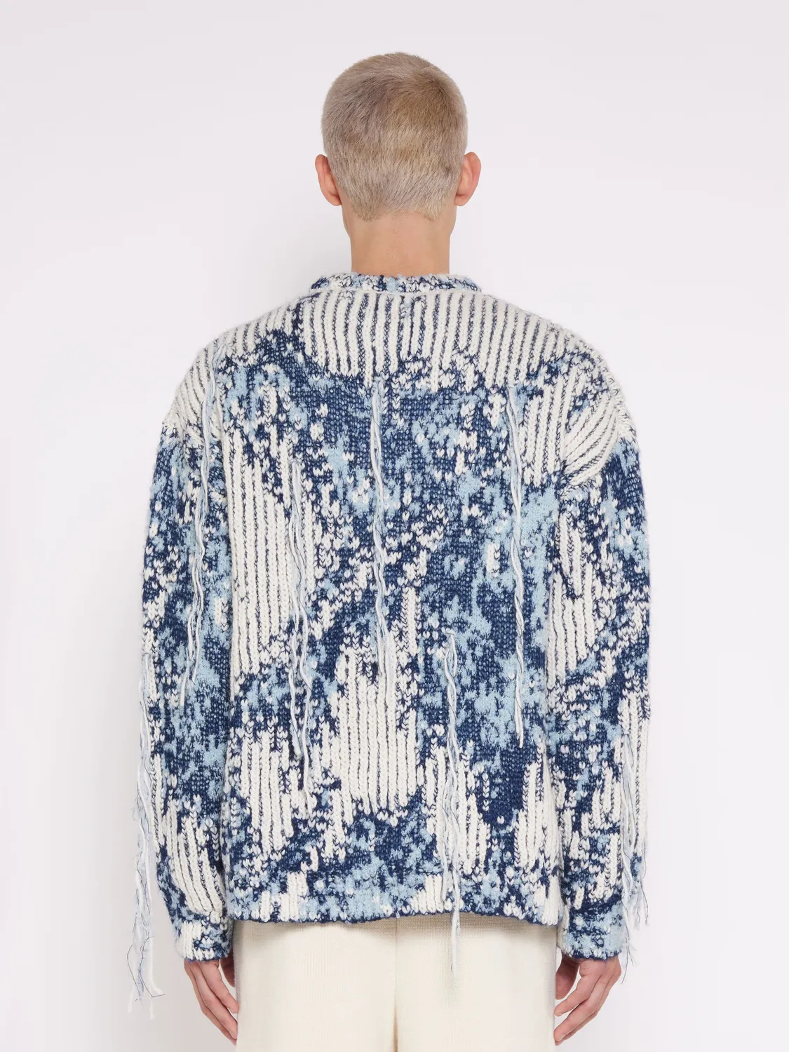 Laneus Jacquard strik blå uld alpaka oversize