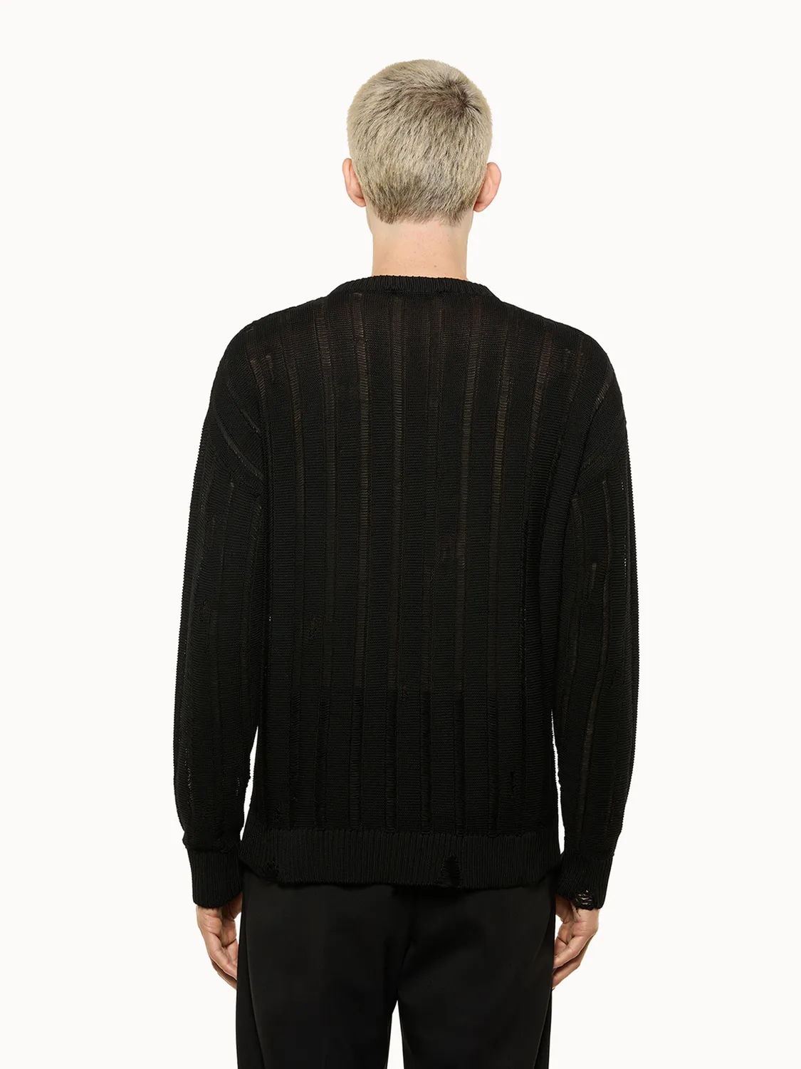 Laneus Destroyed Crew Neck striktrøje sort økologisk bomuld