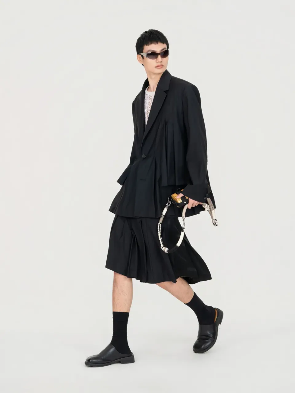 Feng Chen Wang Irregular Pleats blazer løs uld
