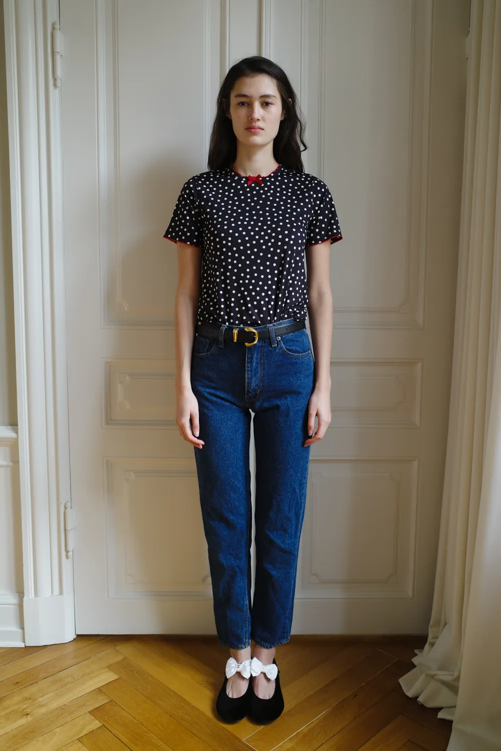Caro Editions Jersey t-shirt Black Dots stræk prikket