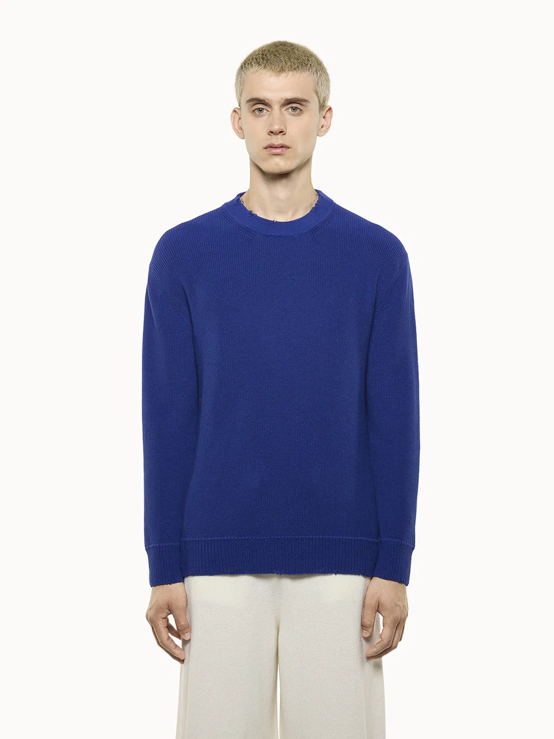 Laneus Crew Neck striktrøje blå bomuld