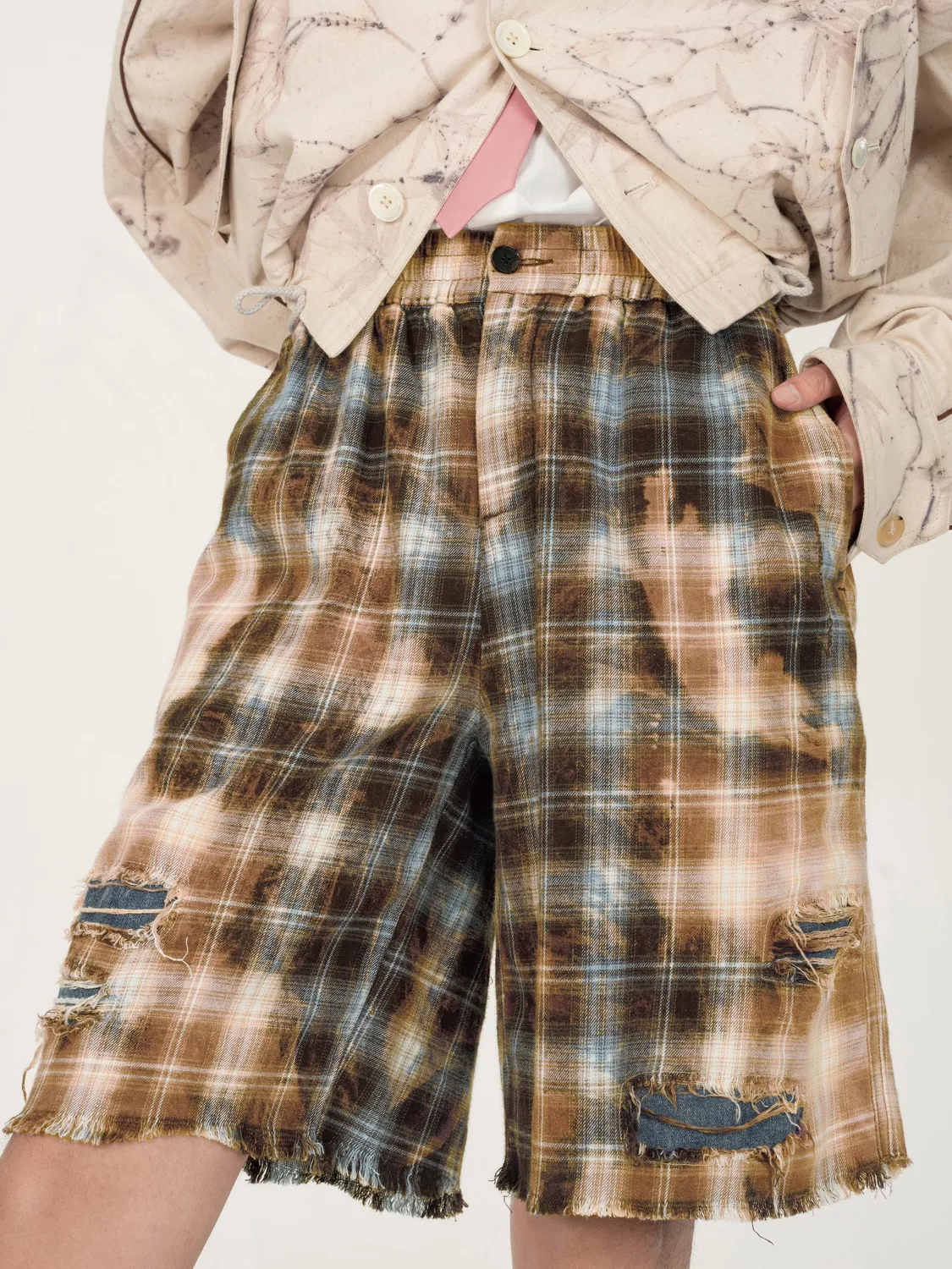 Feng Chen Wang Decayed Check shorts blå brun