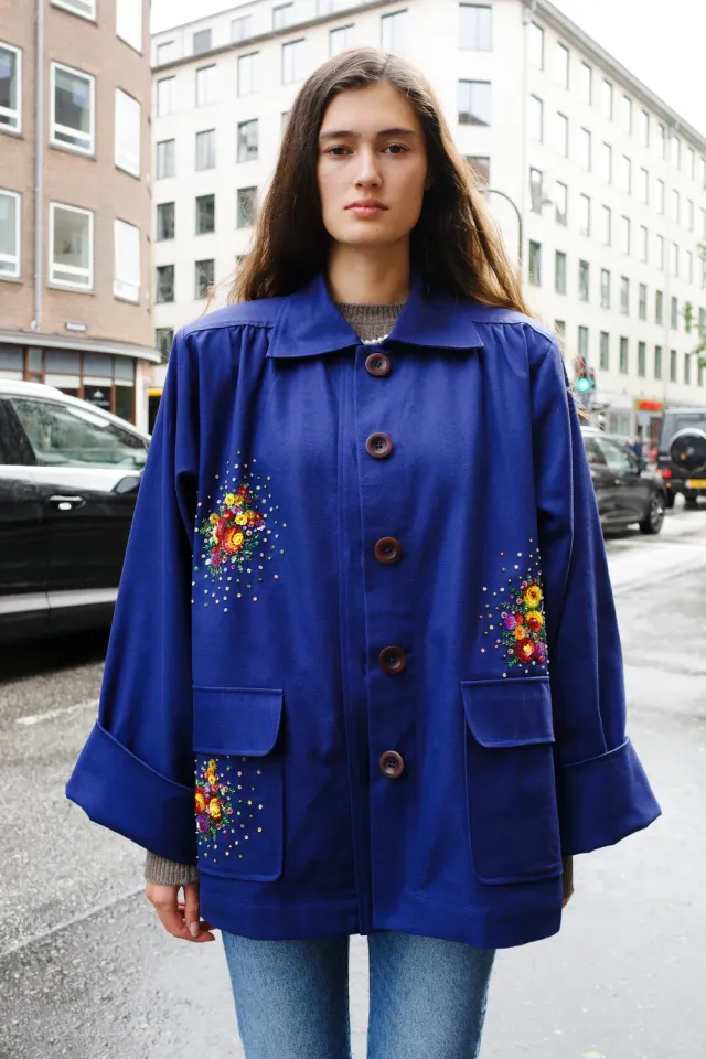 Caro Editions Anna Short Coat jakke blå broderet bomuld