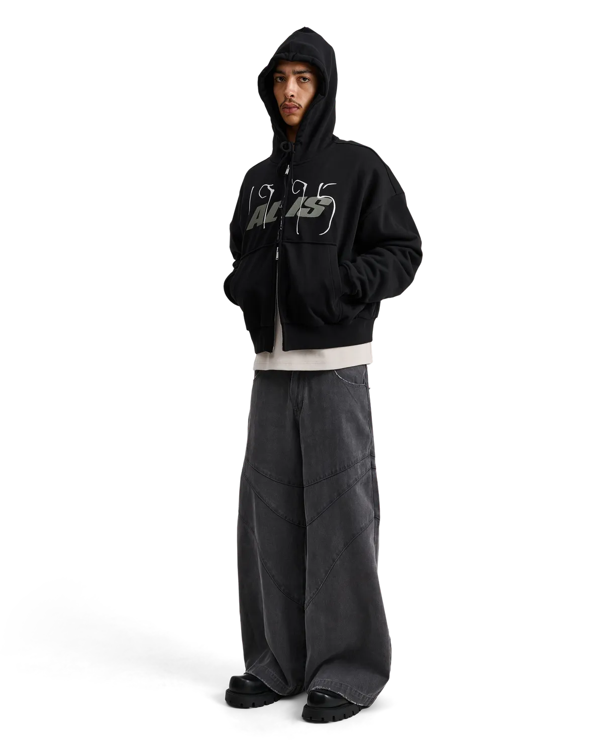 Alis Shen Cropped zip-hoodie sort bomuld