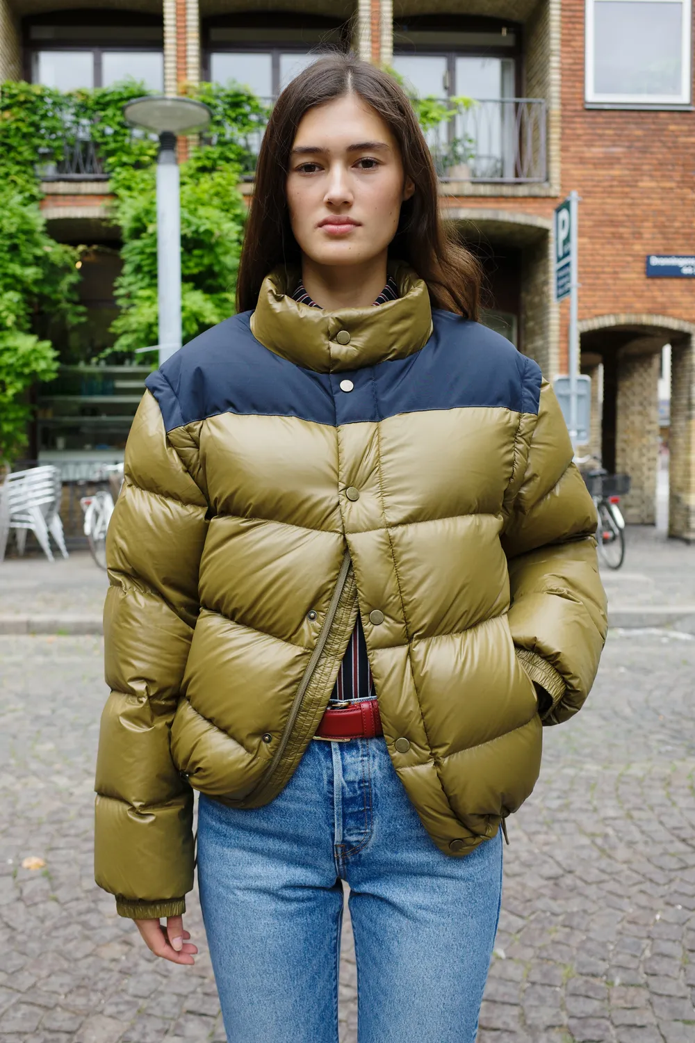 Caro Editions Puffer Nylon Feather dunjakke oliven aftagelige ærmer