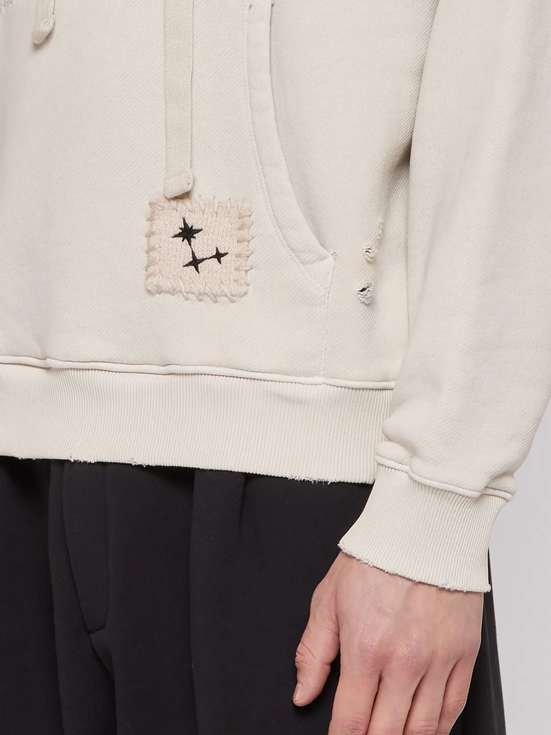 Laneus hoodie cream destroyed bomuld