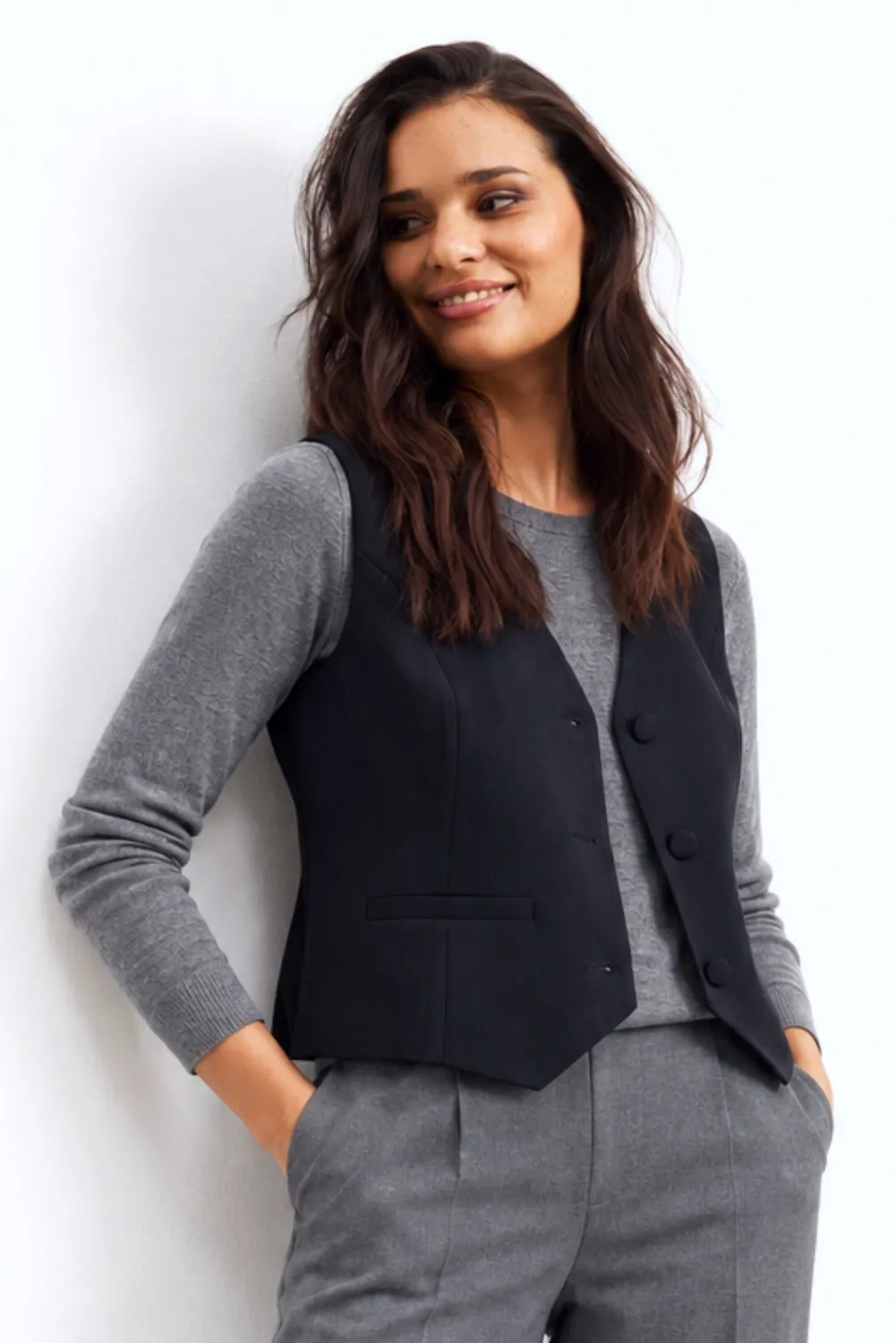 IN FRONT Lea vest sort figursyet