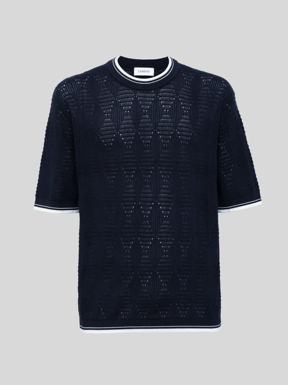 Laneus Open-Knit T-Shirt strik navy bomuld herre