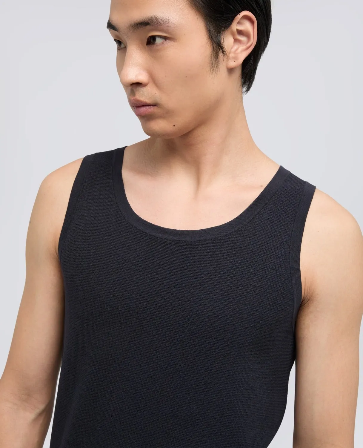 Aspesi Tanktop Navy ren bomuld waffle