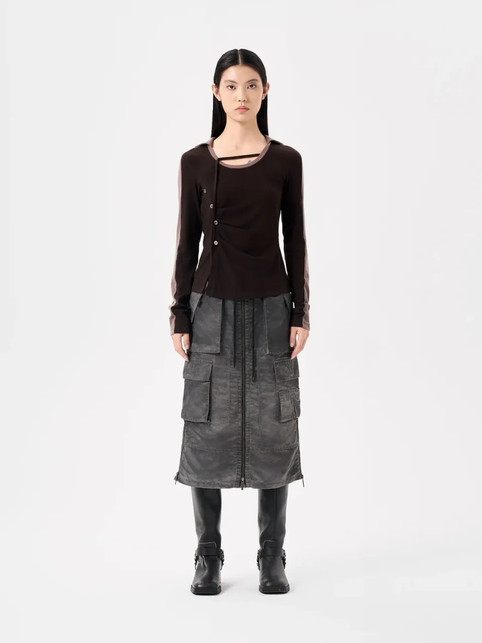 Feng Chen Wang Brown Panelled bluse S-L brun