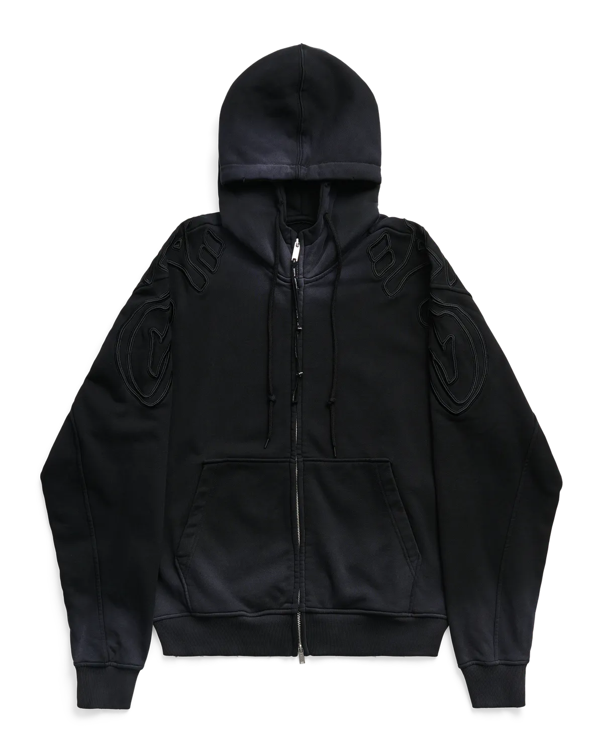 Alis Gyll Hoodie zip-hættetrøje Faded Black broderi