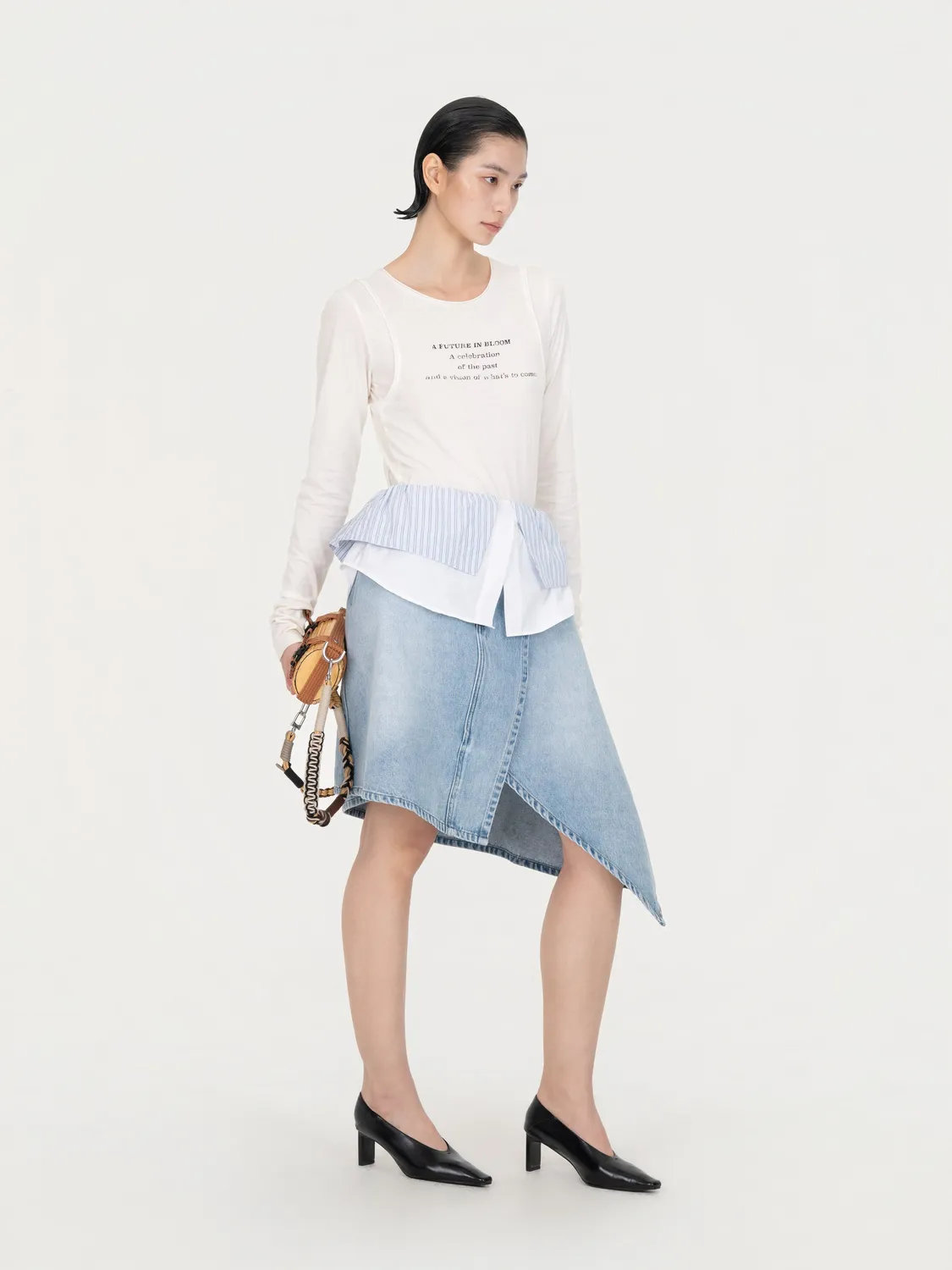 Feng Chen Wang 2-in-1 Colorblock Denimnederdel grå vask