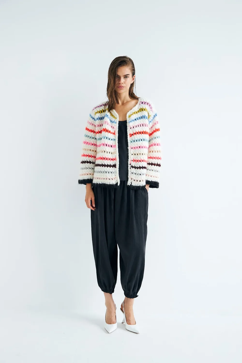 DAWNXDARE GINZELLE strikcardigan chalk multi mohair