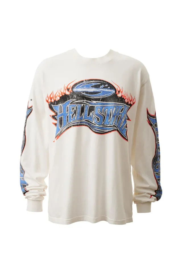 Hellstar Moto longsleeve hvid vintage wash