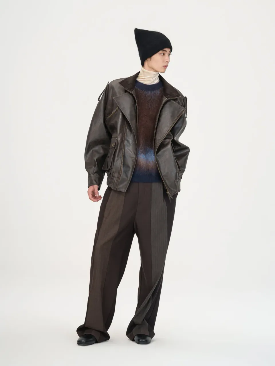 Feng Chen Wang Brown Vintage Biker Jacket bikerjakke brun