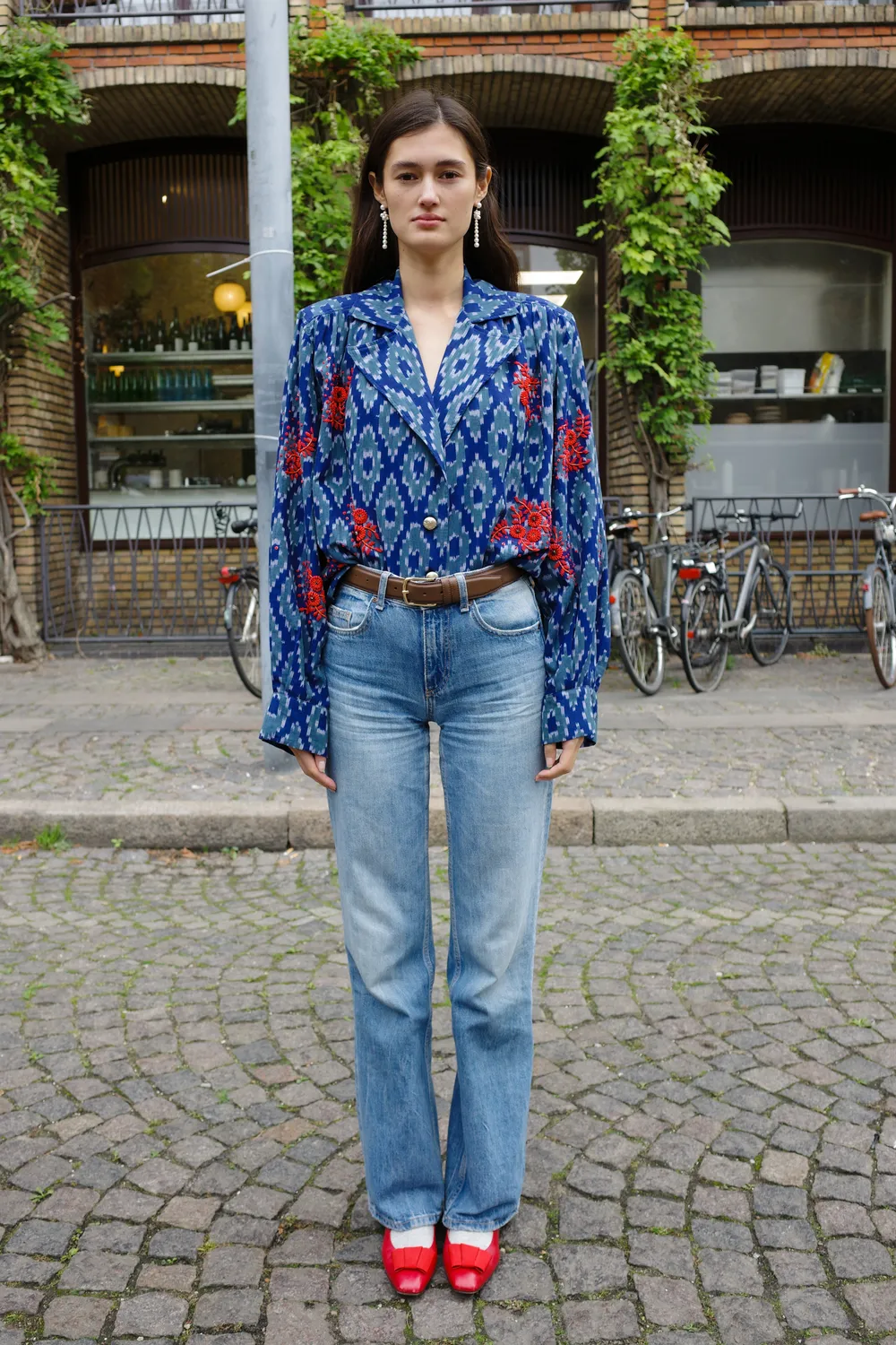 Caro Editions Bonsai Skjorte blå ikat broderi bomuld