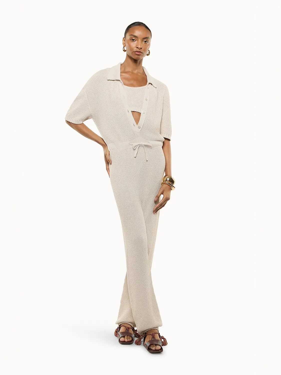 Laneus Knit jumpsuit creme bomuld bindebælte