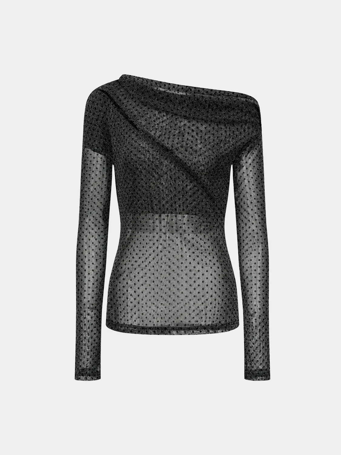 Feng Chen Wang Black Polka Dot One-Shoulder top sort semitransparent