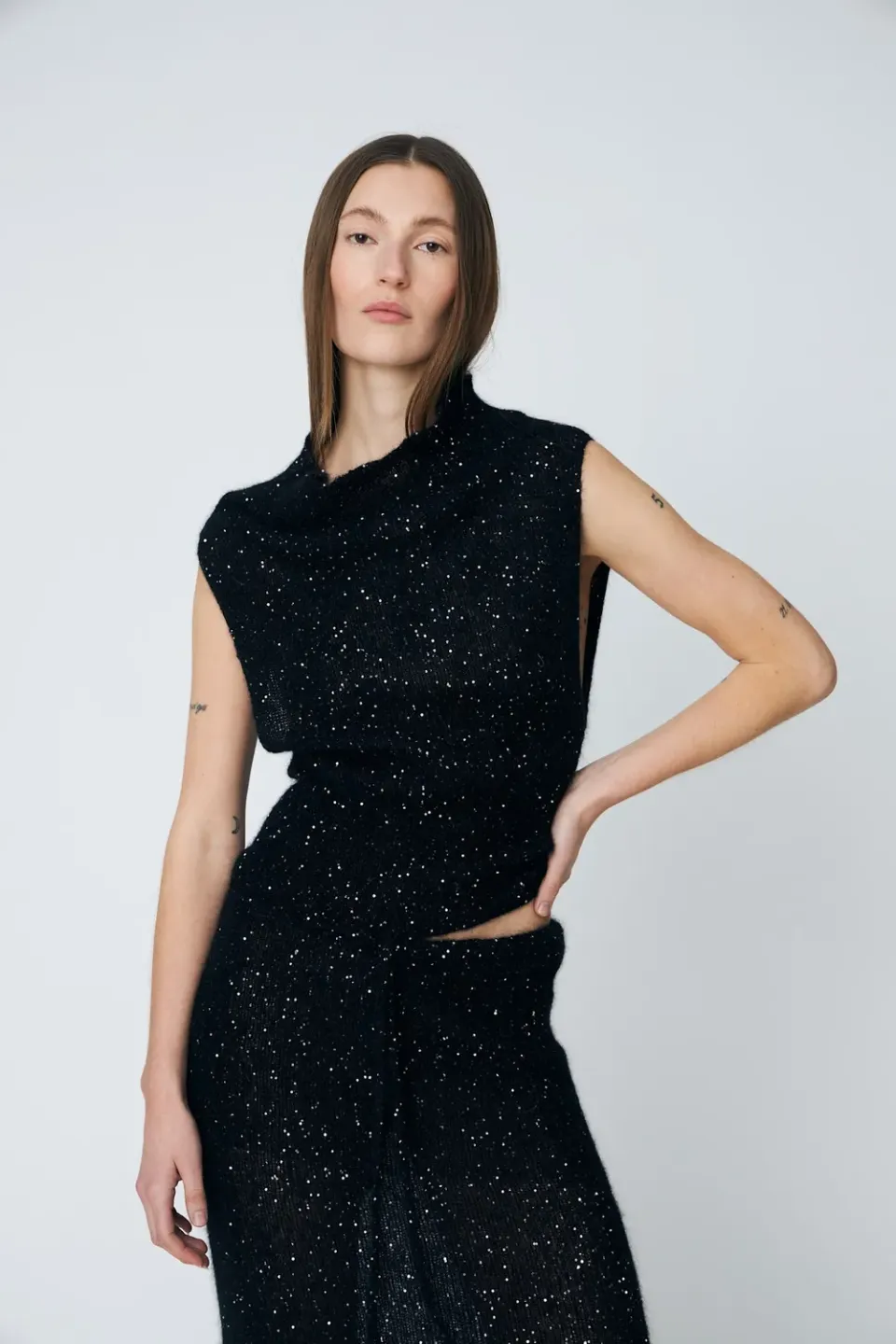 DAWNXDARE MEGAN slipover strikvest sort mohair