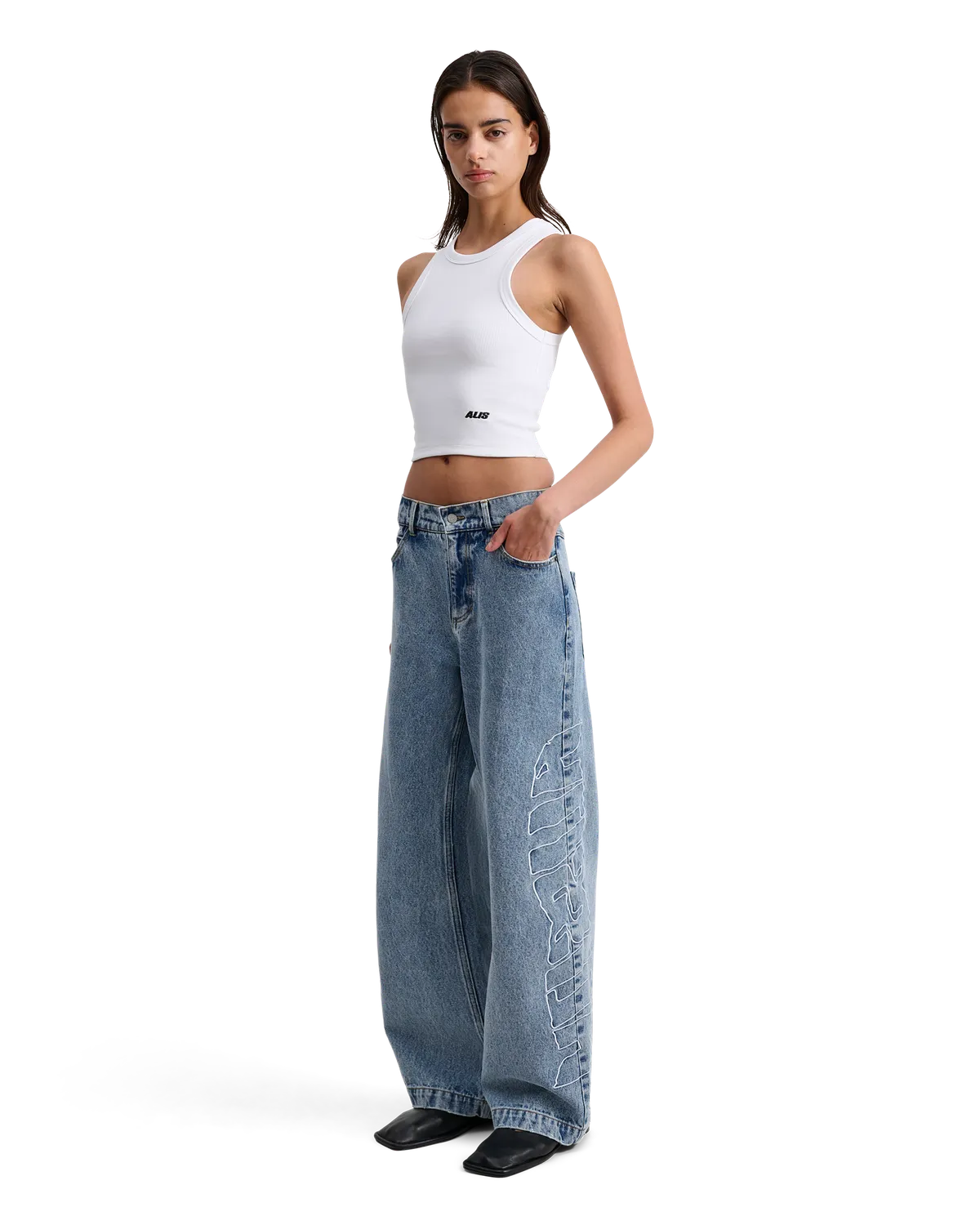 Alis Bam wide fit jeans lyseblå broderi bomuld