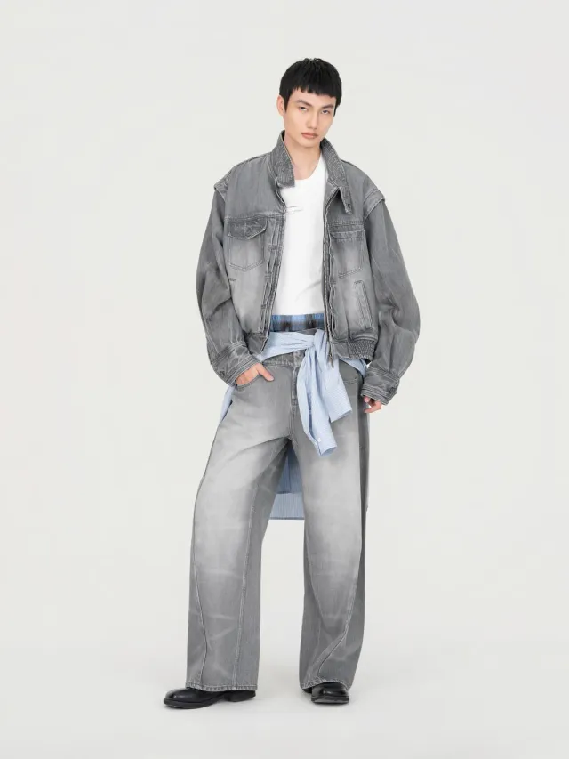 Feng Chen Wang Deconstructed denimjakke grå XS-XL oversize