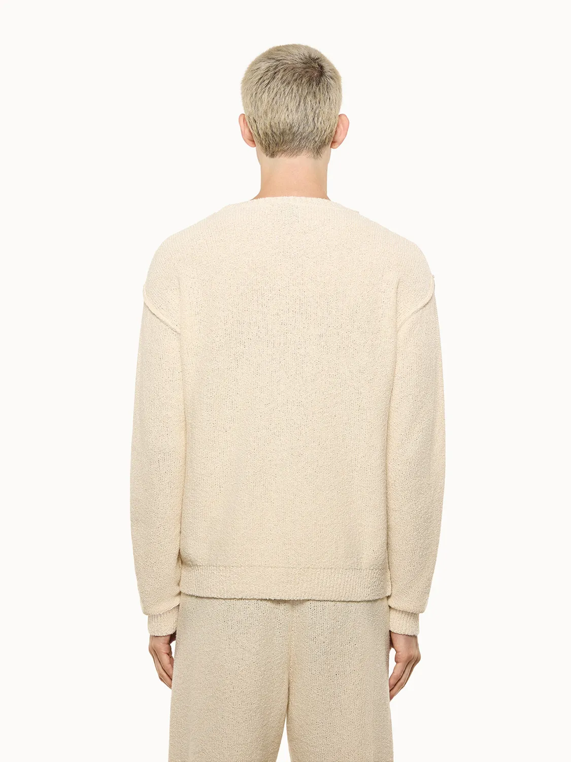 Laneus Cashmere and Silk Crew Neck Sweater strik creme cashmere