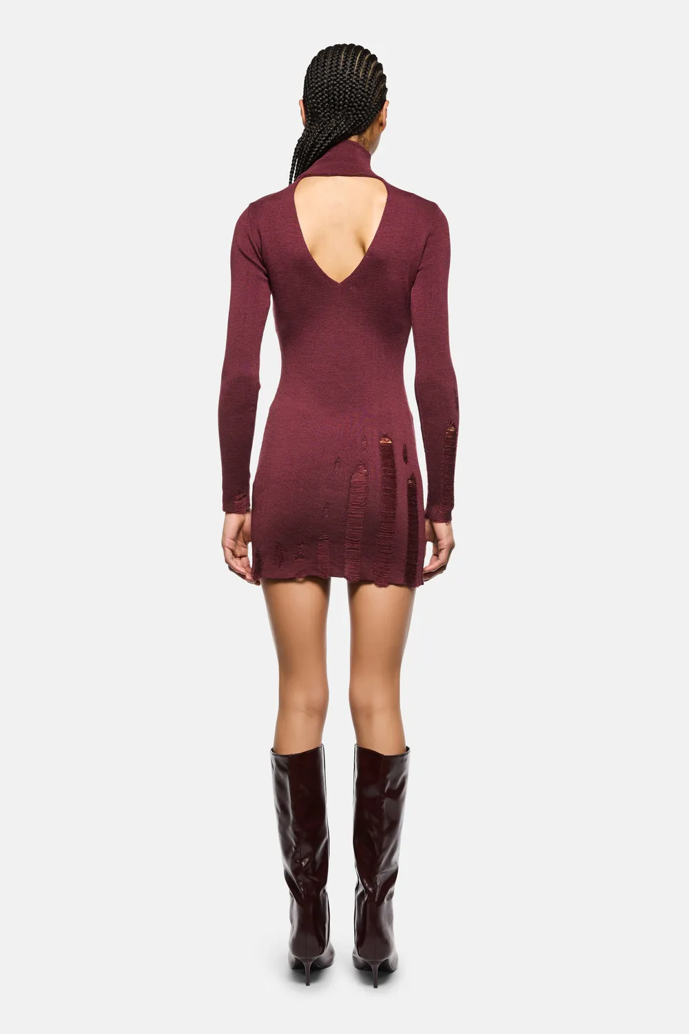 Laneus Destroyed turtleneck kjole bordeaux merinould
