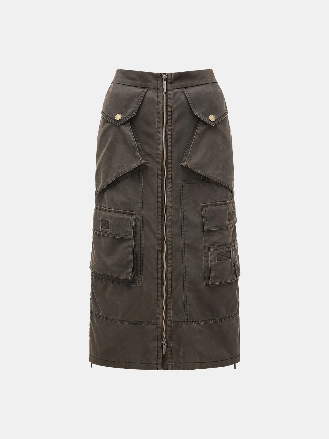 Feng Chen Wang Brown Zip-Up Utility nederdel brun nylon