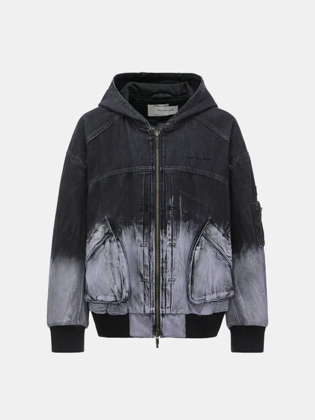 Feng Chen Wang Black Purple Gradient Denim Zip-Up jakke hoodie
