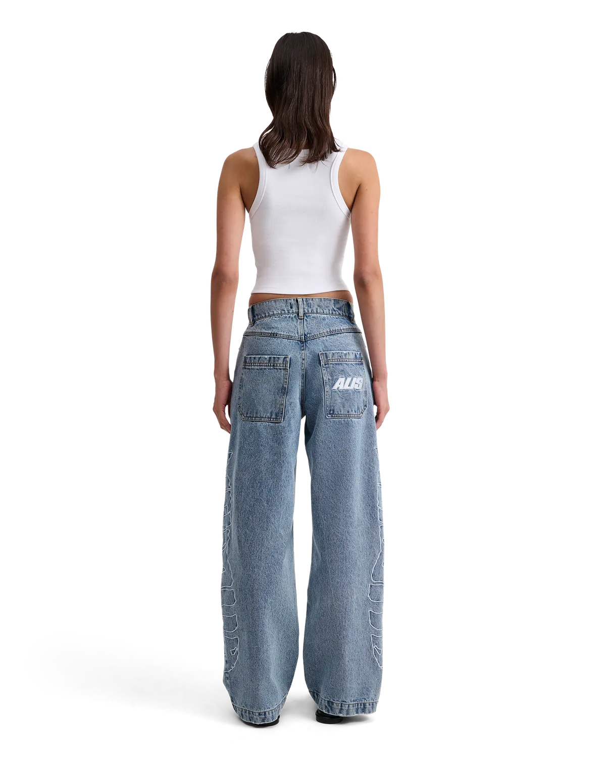 Alis Bam wide fit jeans lyseblå broderi bomuld