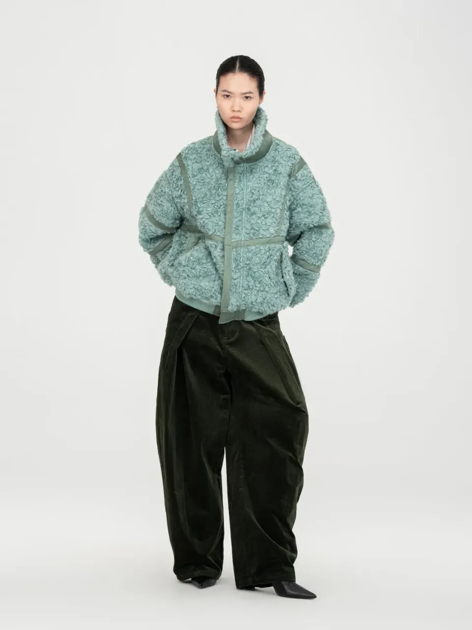 Feng Chen Wang Green Washed Corduroy Bukser grøn fløjl