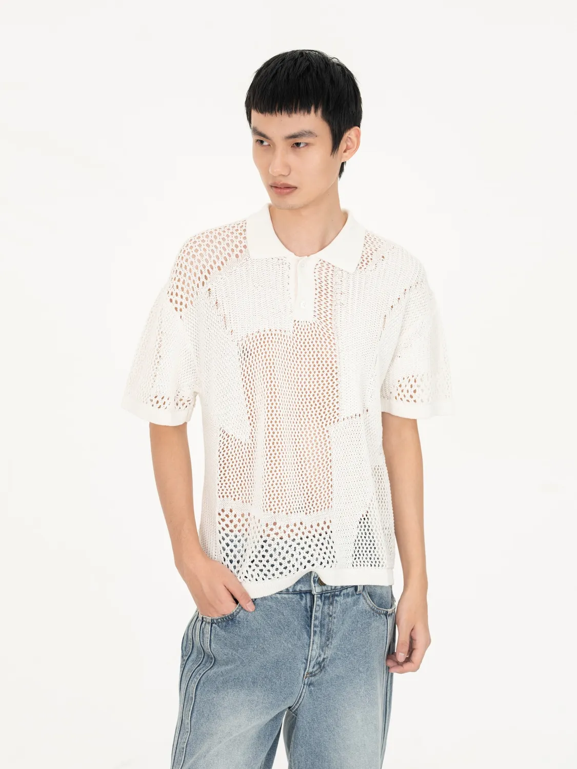 Feng Chen Wang Knit Polo hvid strik S-M-L
