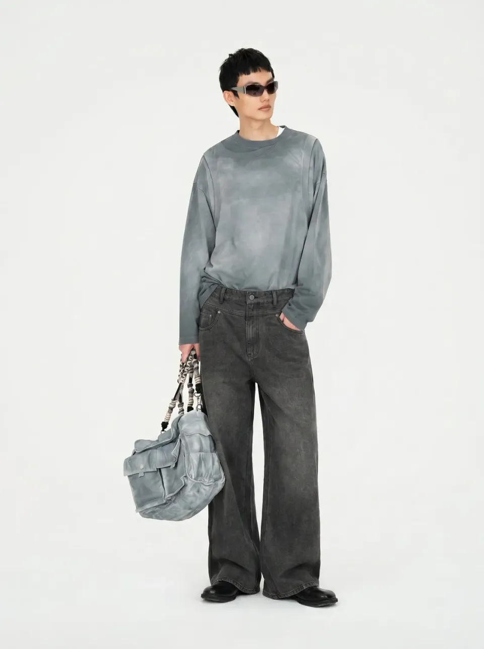 Feng Chen Wang Wide Leg denimbukser sort bølge vask