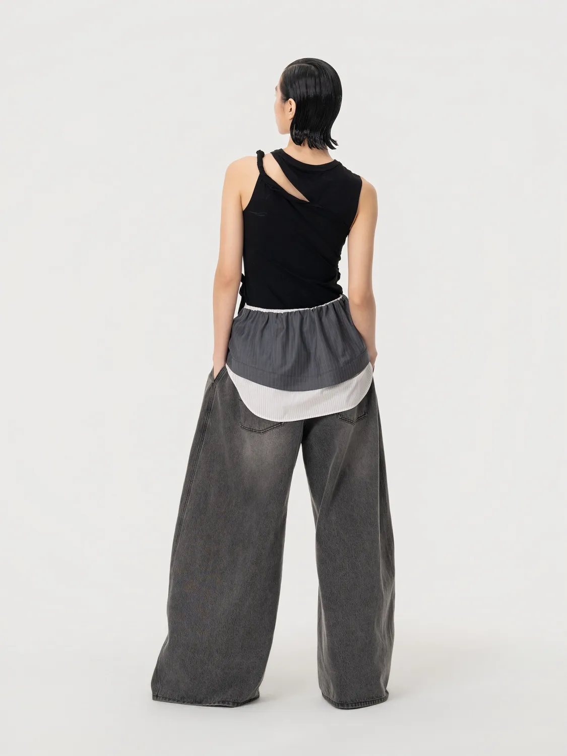 Feng Chen Wang 2-in-1 Deconstructed denimbukser grå
