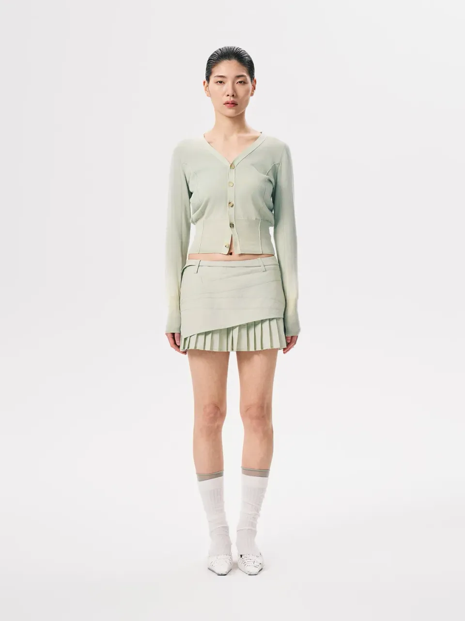 Feng Chen Wang plisseret nederdel celadon med shorts