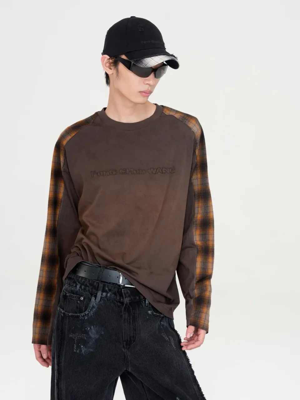 Feng Chen Wang Black Plaid-Panel kasket sort OS