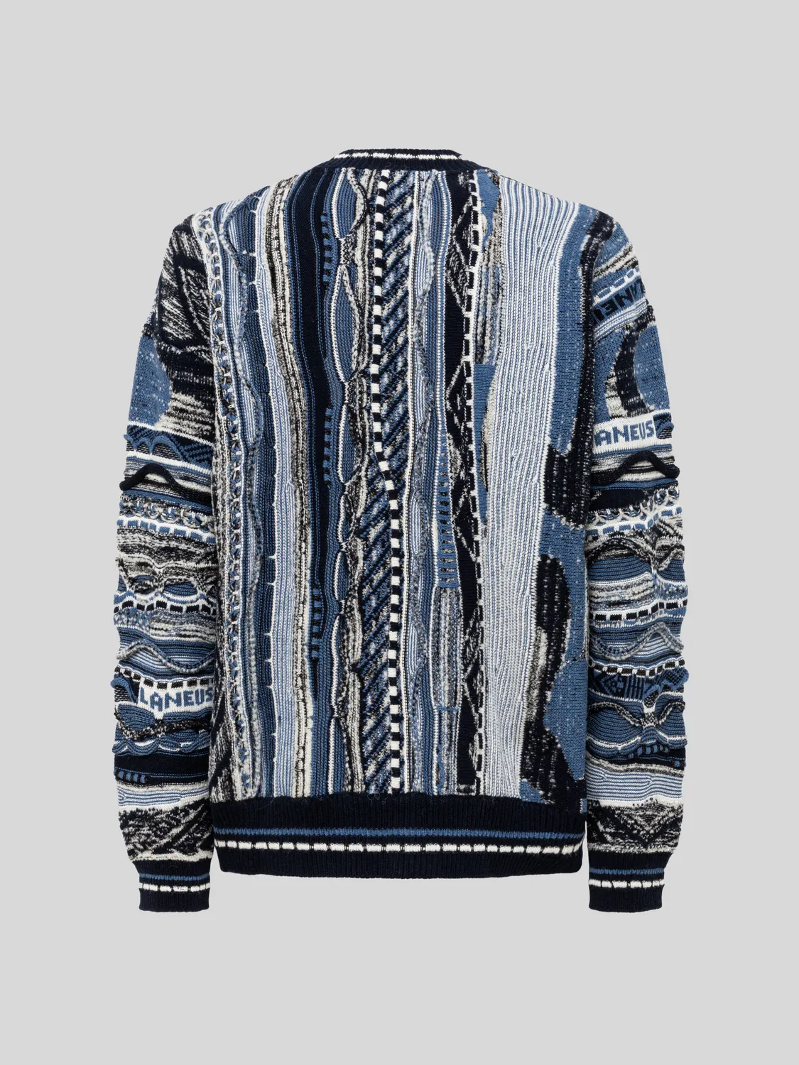 Laneus boxy jacquard cardigan blå merinould
