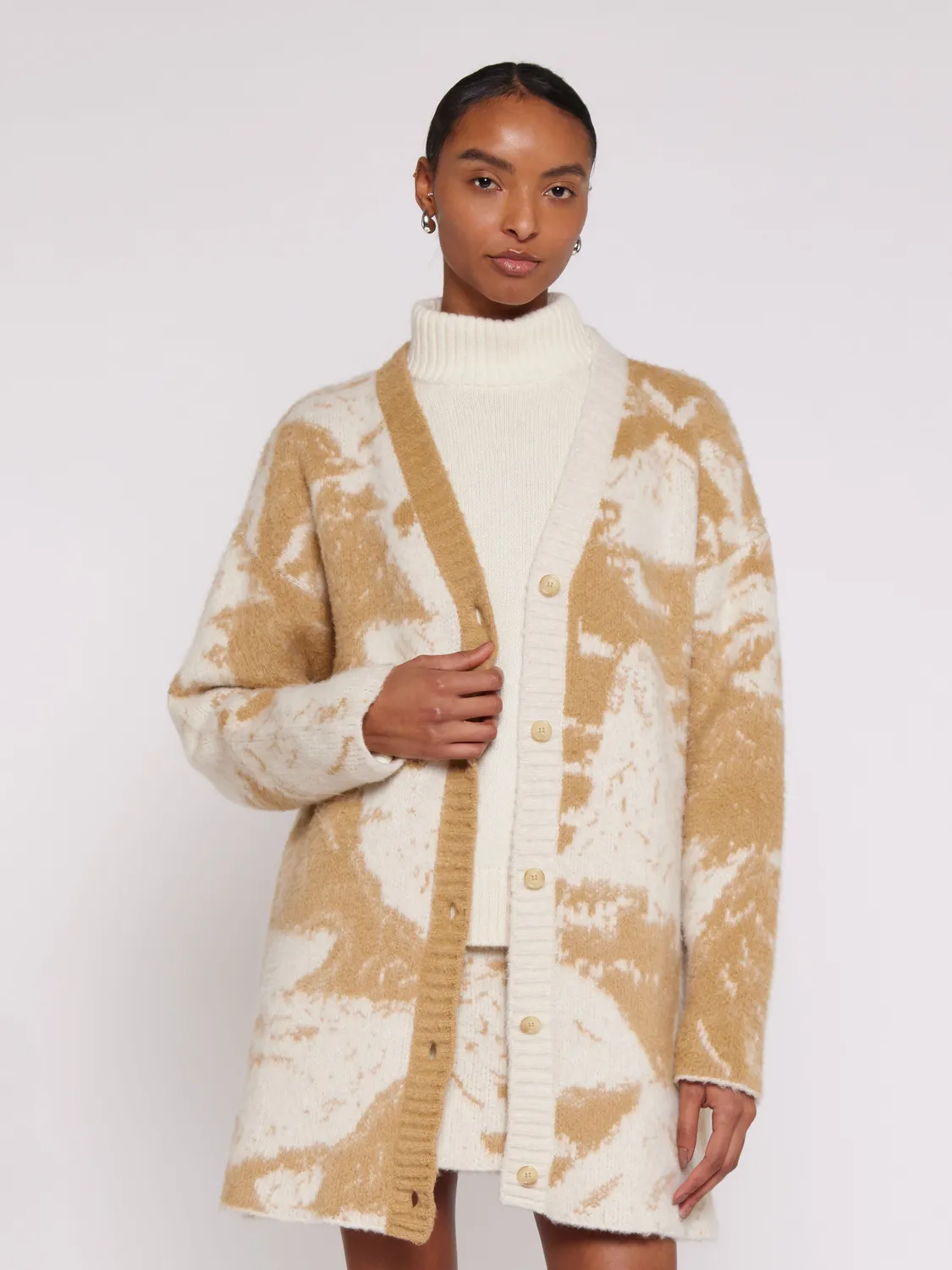 Laneus Boxy Jacquard cardigan camel/cream bomuld