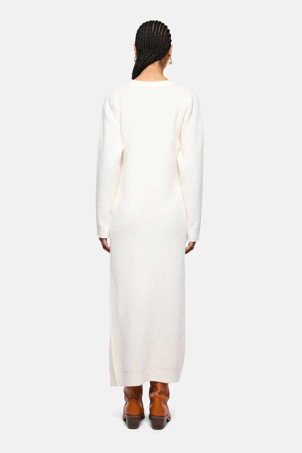 Laneus Knit Dress strikkjole off-white uld slids