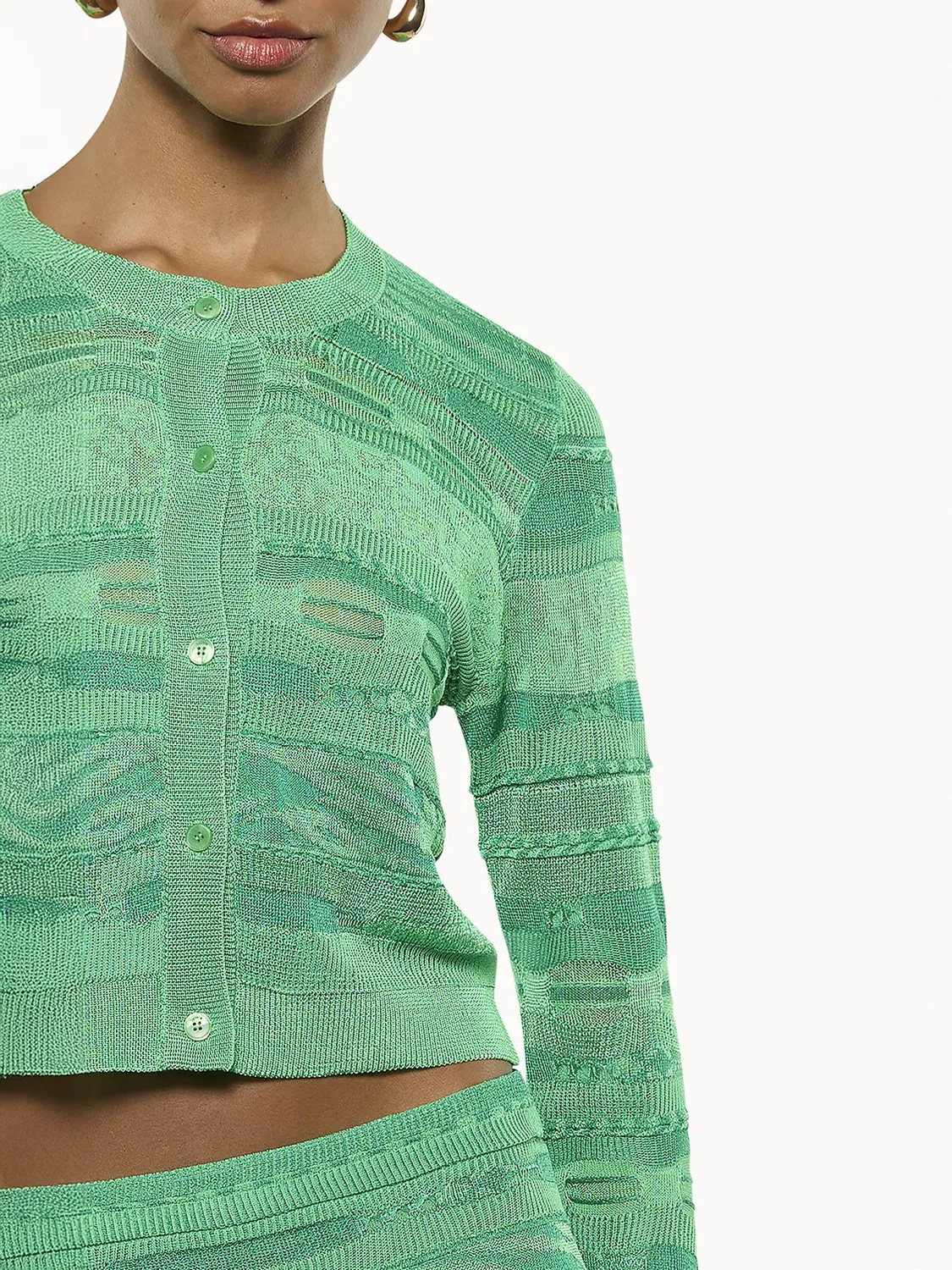 Laneus jacquard cardigan grøn viskose smal